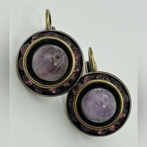 Amethyst and Purple Crystal Cluster Gold Tone Lever-back Drop Earrings